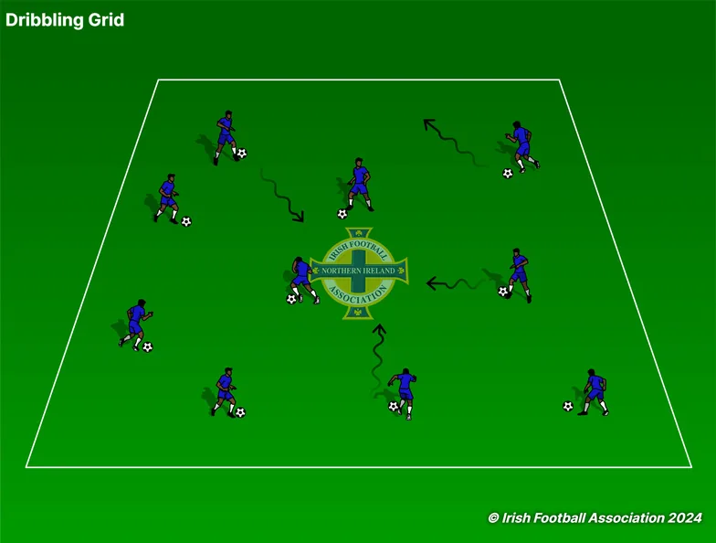 Dribbling Grid set-up, from the Irish FA Grassroots Resource Booklet
