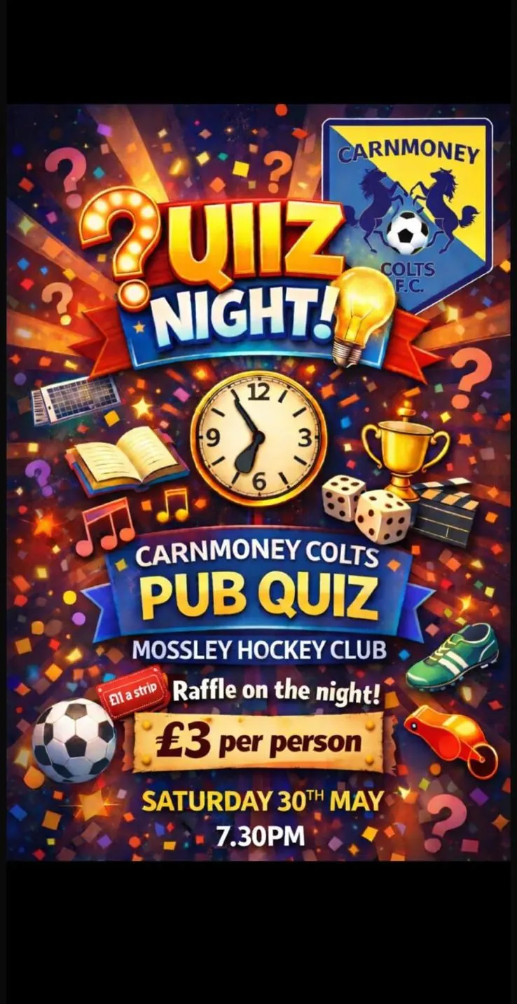 The Carnmoney Colts pub quiz poster